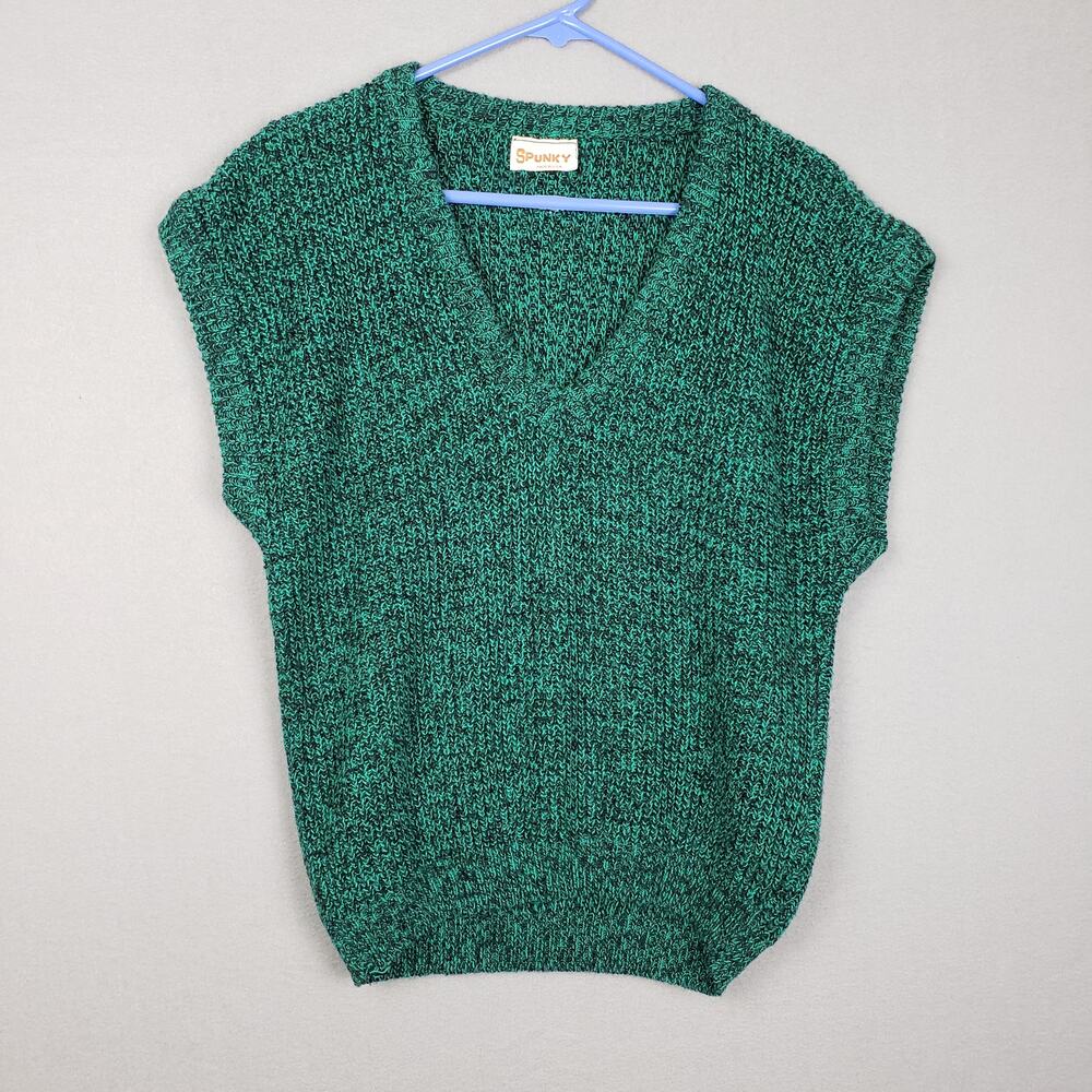 Vintage Spunky M Cap Sleeve Sweater Vest Emerald Green Black Marl Ivy League